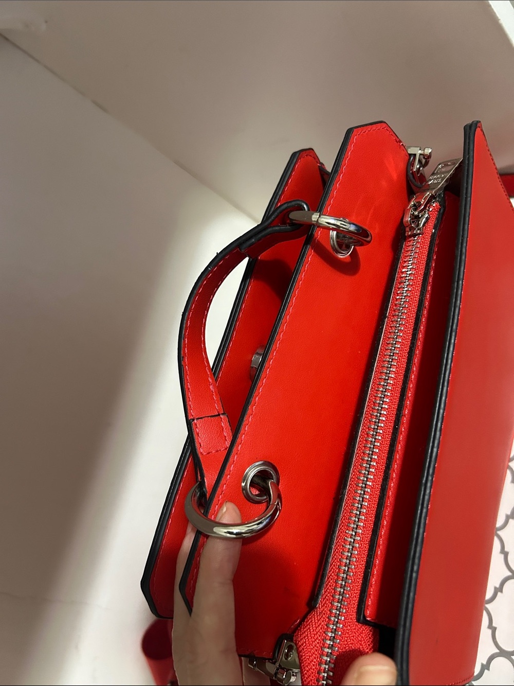 Steve Madden Red Jeweled Logo Structured Satchel with 2 straps - Picture 10 of 11